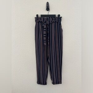 Pull&Bear Paper bag striped cuffed hem pants Office Casual Career Smart Small